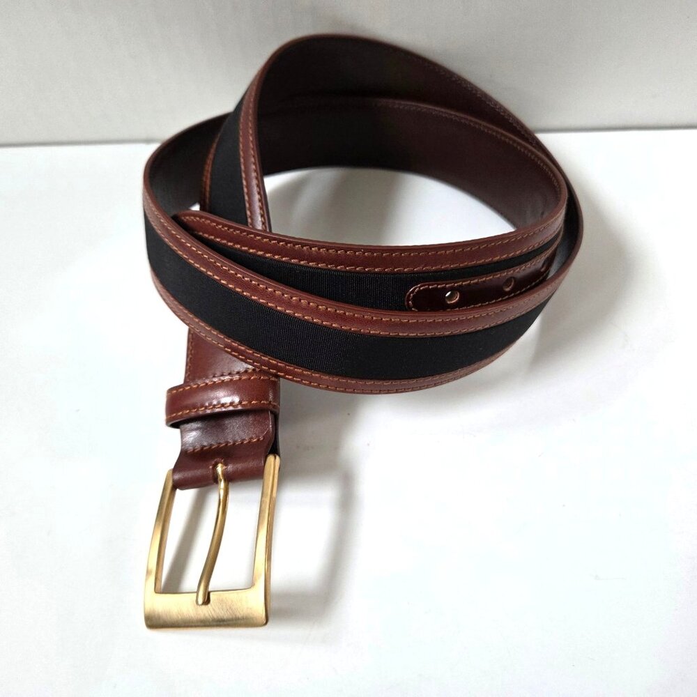 Tuttle Golf Belt Mens 36 Brown Leather Black Grosgrain Made in Italy NEW